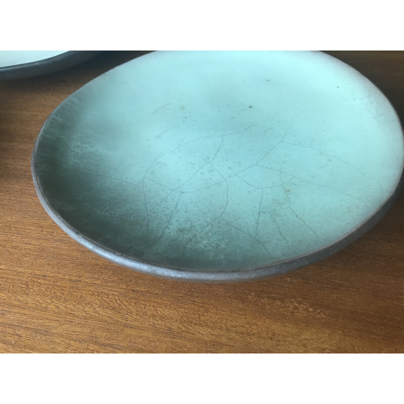 Set of 5 vintage cracked ceramic plates by Ariane Mathieu Quéré for Ateliers Nobiling