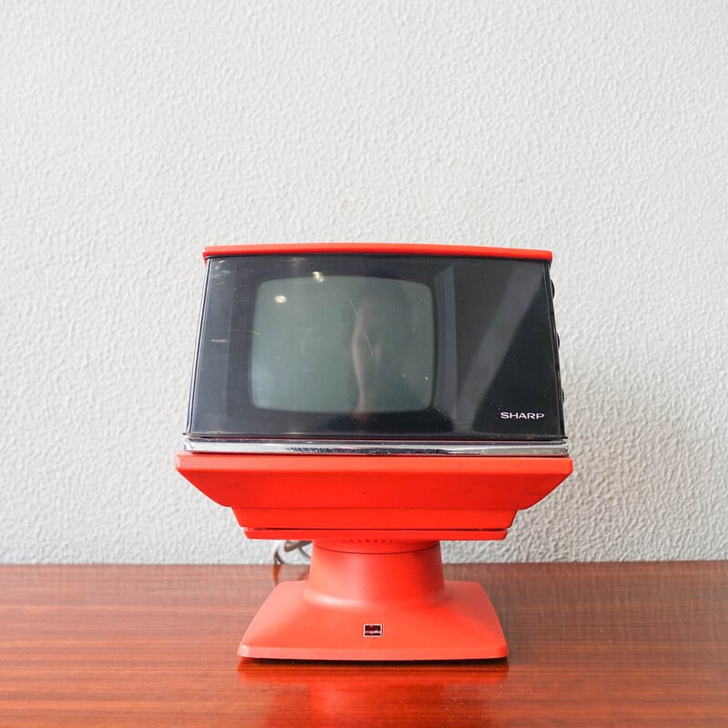 TV cubo portátil Sharp 5P 12G naranja vintage, años 70