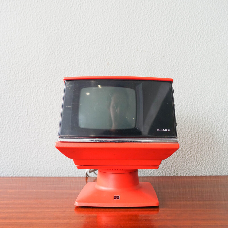 Vintage orange Sharp 5P 12G TV portátil em cubo, 1970s