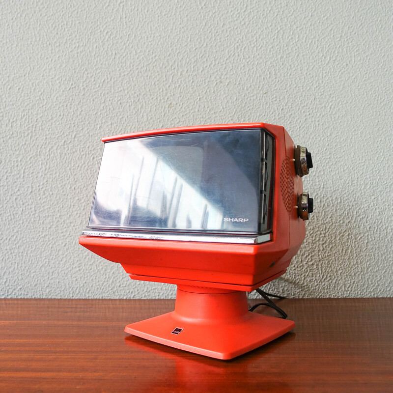 Vintage orange Sharp 5P 12G portable cube TV, 1970s