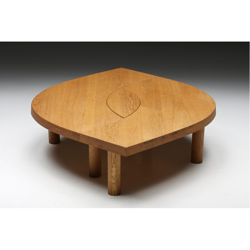 Vintage oakwood coffee table T22C L'oeil by Pierre Chapo, 1972