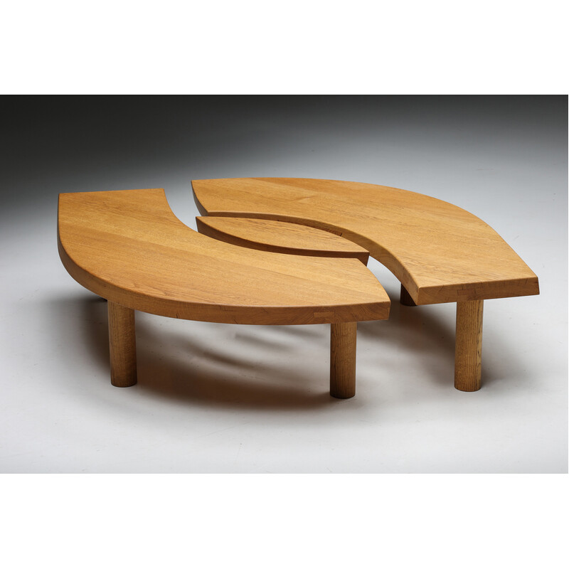 Vintage oakwood coffee table T22C L'oeil by Pierre Chapo, 1972