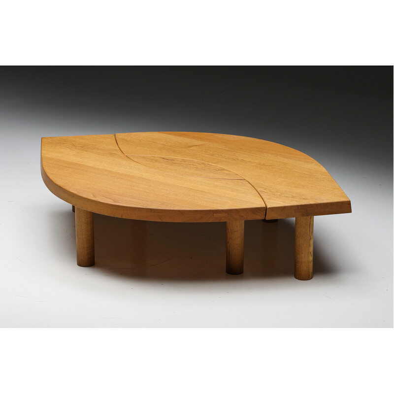 Vintage oakwood coffee table T22C L'oeil by Pierre Chapo, 1972