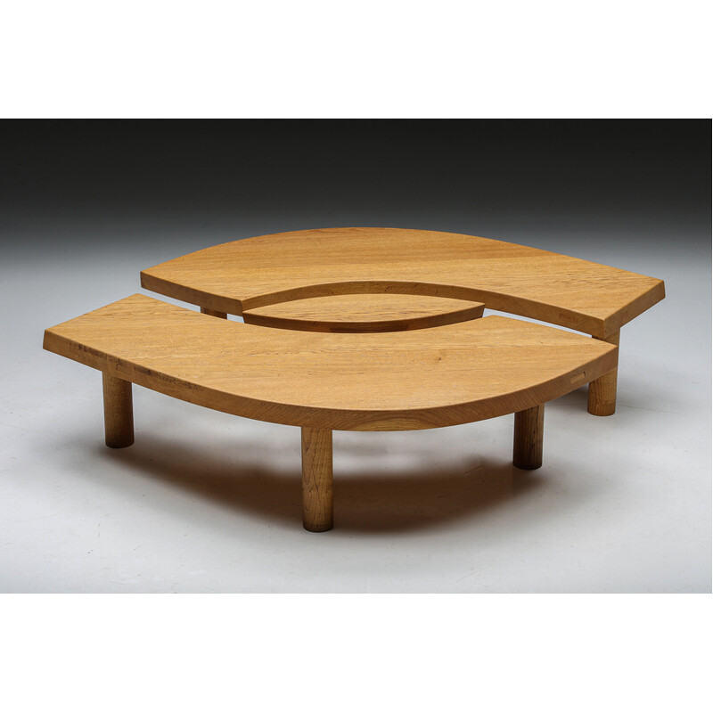 Mesa de centro vintage de madera de roble T22C L'oeil de Pierre Chapo, 1972