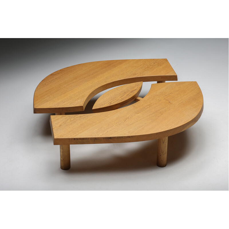 Vintage oakwood coffee table T22C L'oeil by Pierre Chapo, 1972