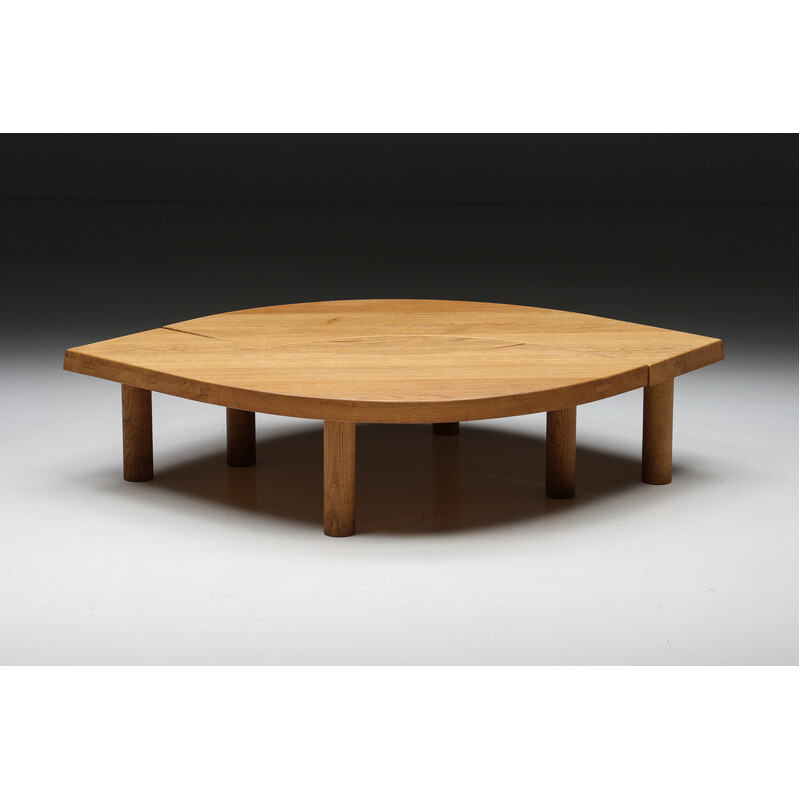 Vintage oakwood coffee table T22C L'oeil by Pierre Chapo, 1972