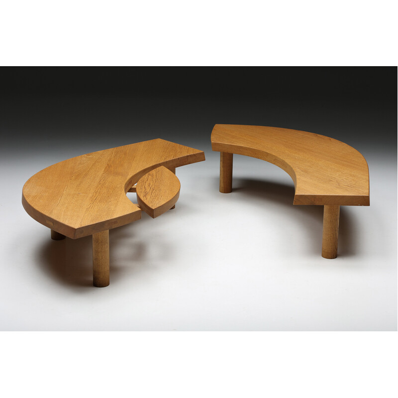 Tavolino vintage in legno di quercia T22C L'oeil di Pierre Chapo, 1972