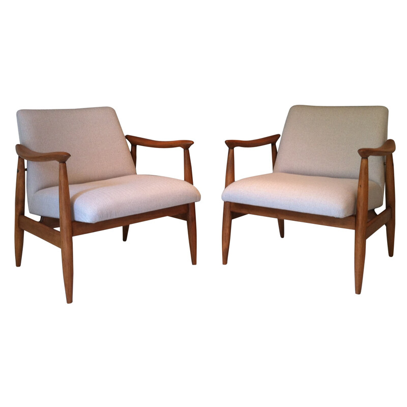 Pair of beige armchairs, Edmund HOM - 1960s