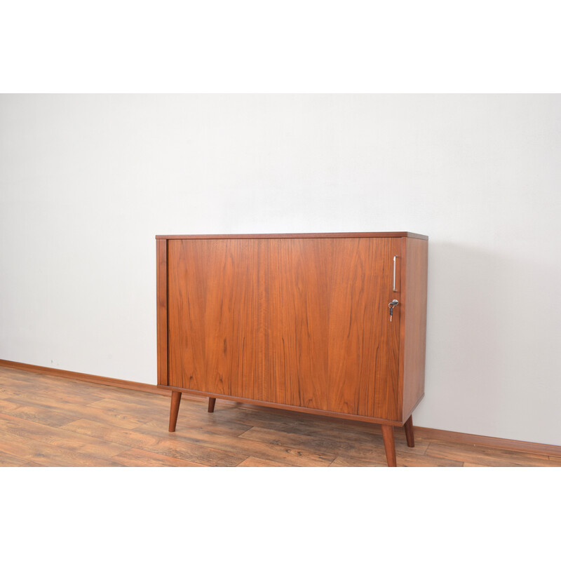 Credenza danese di metà secolo con ante a tamburo in teak, anni '60