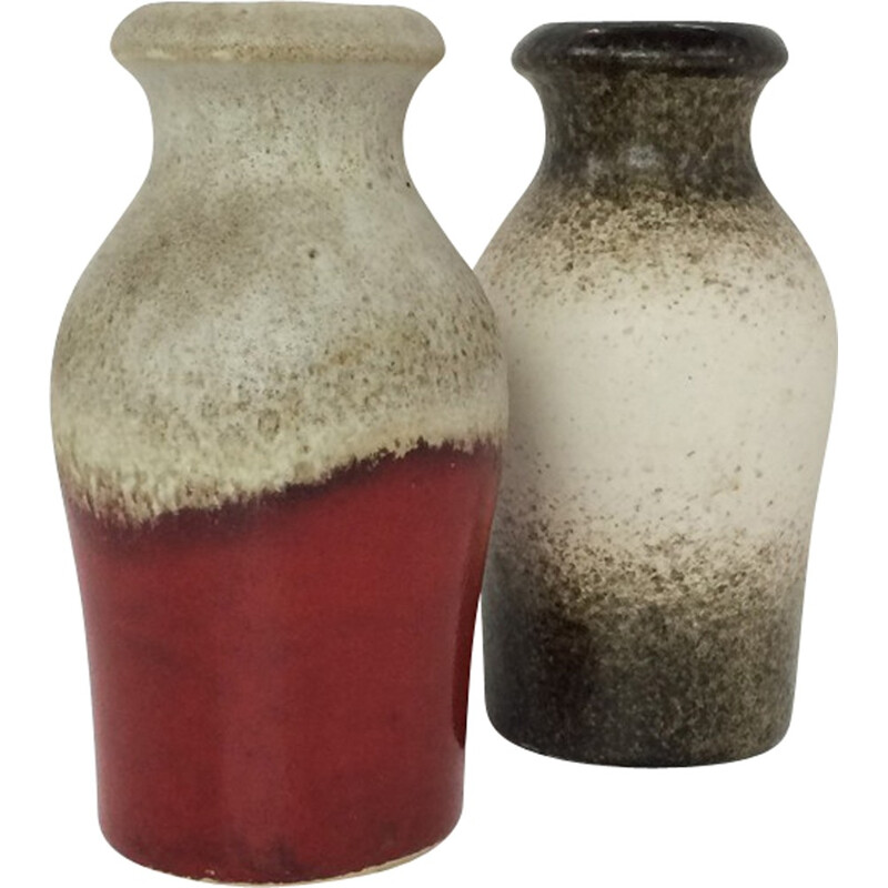 Par de vasos de cerâmica vintage bege para Scheurich, Alemanha 1960