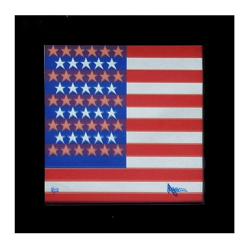 Vintage silkscreen on mirror "American Flag"