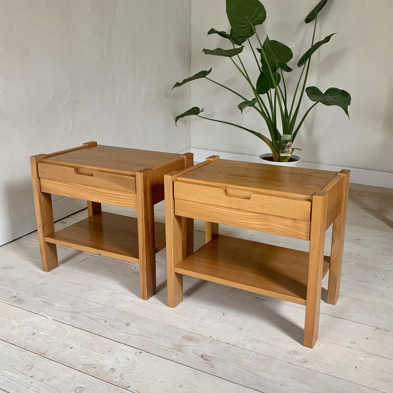 Pair of vintage solid elmwood night stands, 1980