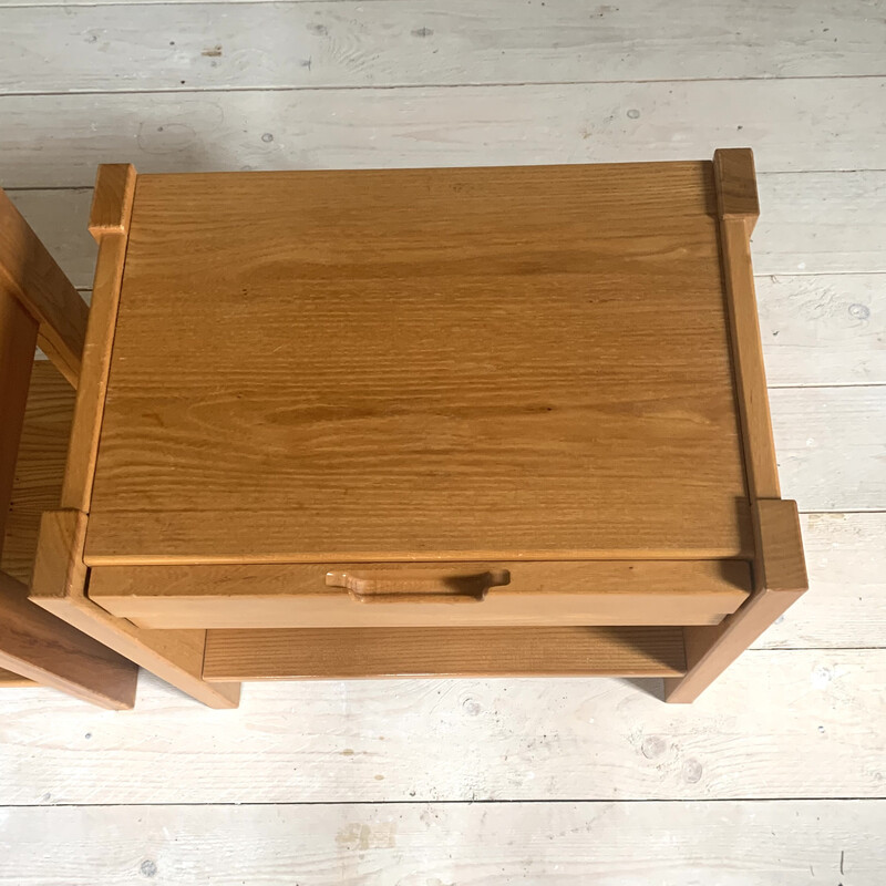 Pair of vintage solid elmwood night stands, 1980