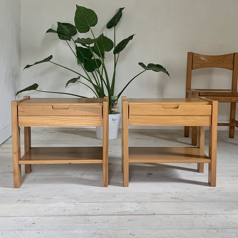 Pair of vintage solid elmwood night stands, 1980