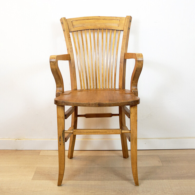 Vintage eikenhouten bureau fauteuil, Spanje 1940