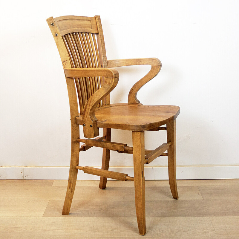 Fauteuil de bureau vintage en chêne, Espagne 1940