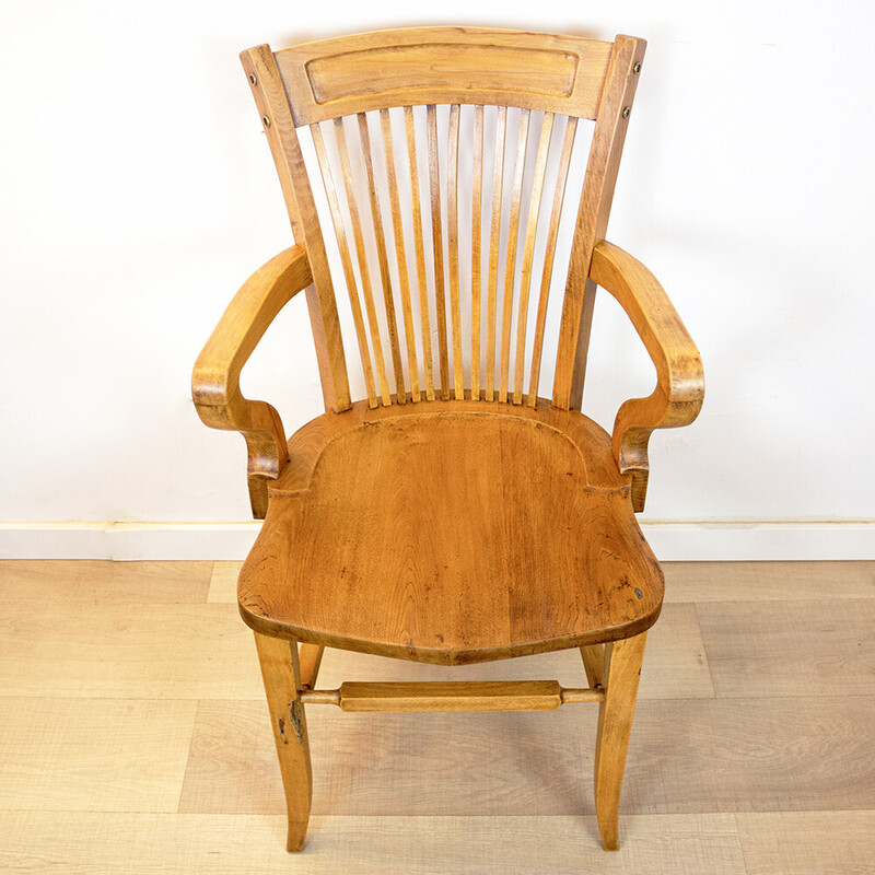 Vintage oakwood desk armchair, Spain 1940s