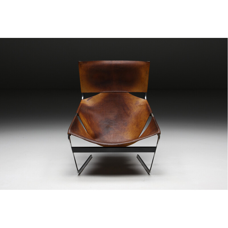 Fauteuil vintage en cuir F444 de Pierre Paulin pour Artifort, Hollande 1970