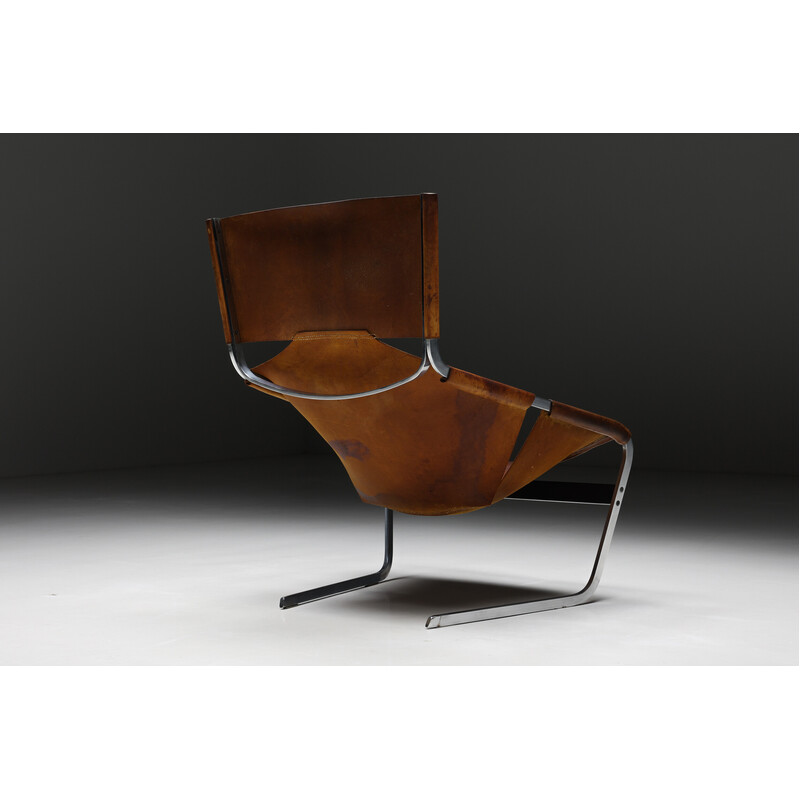 Vintage F444 leren fauteuil van Pierre Paulin voor Artifort, Nederland 1970