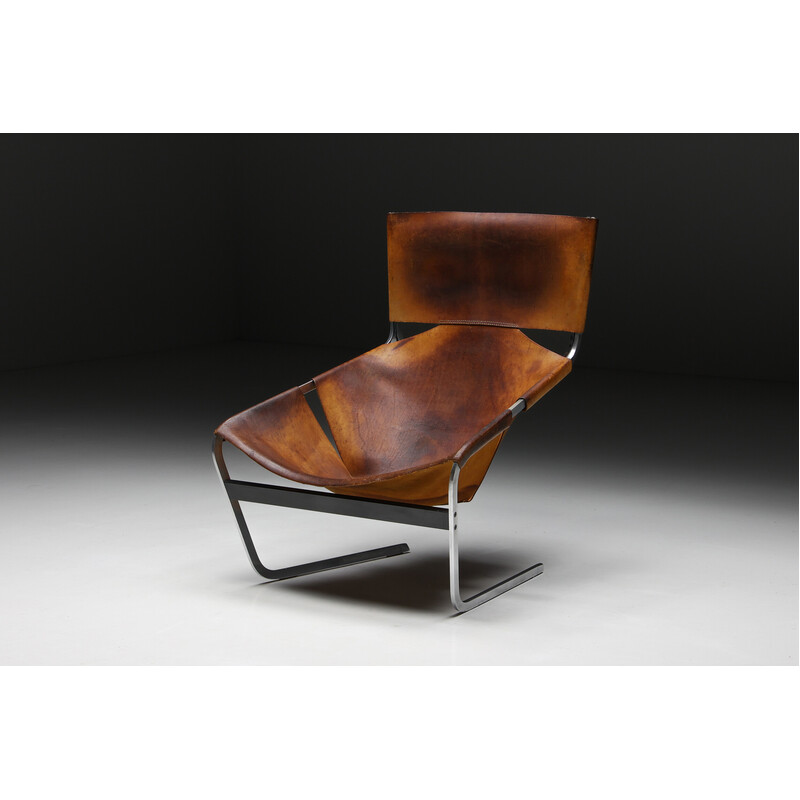 Sillón vintage de cuero F444 de Pierre Paulin para Artifort, Holanda años 70