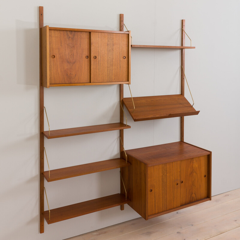 Vintage teak wall unit by Prebent Sorensen for Ps system, Denmark 1960s