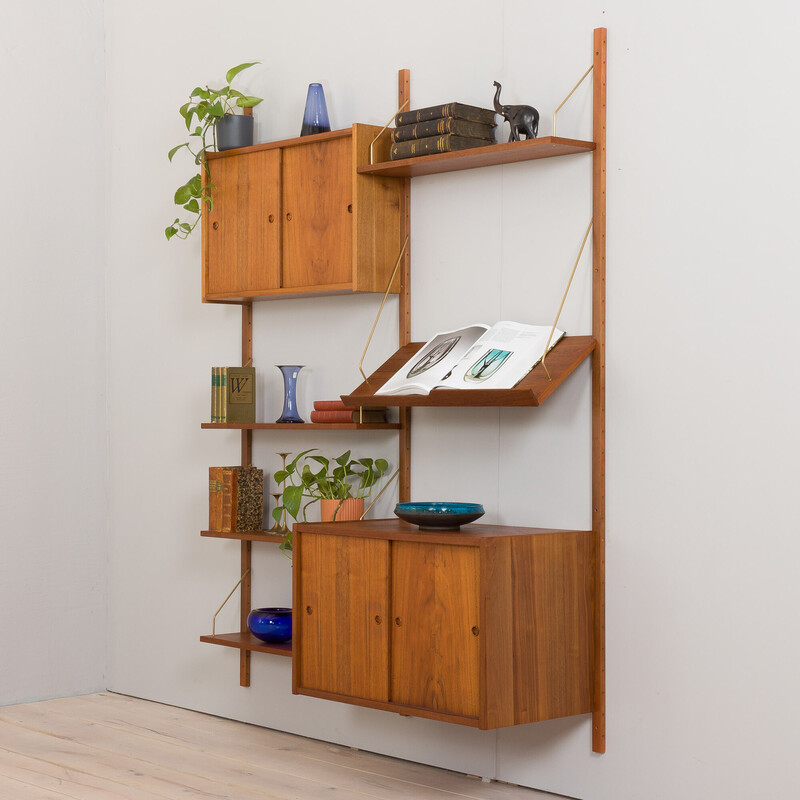 Vintage teak wall unit by Prebent Sorensen for Ps system, Denmark 1960s