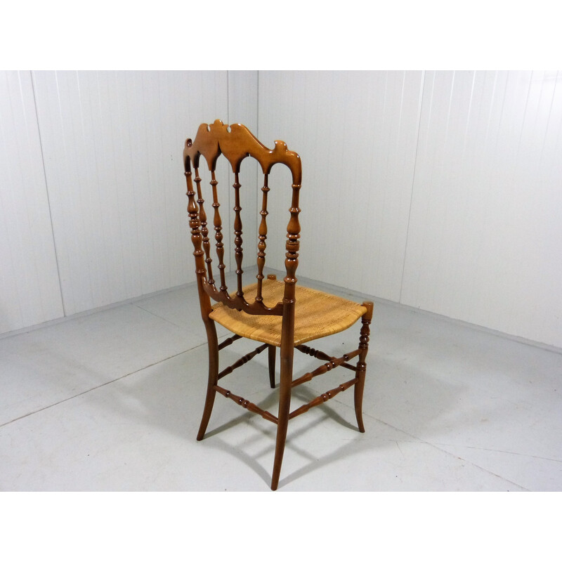 Cadeira Vintage Chiavari de madeira e canudo, Itália Anos 60