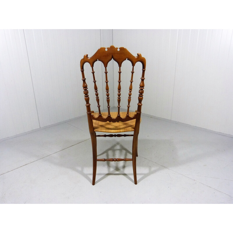 Cadeira Vintage Chiavari de madeira e canudo, Itália Anos 60