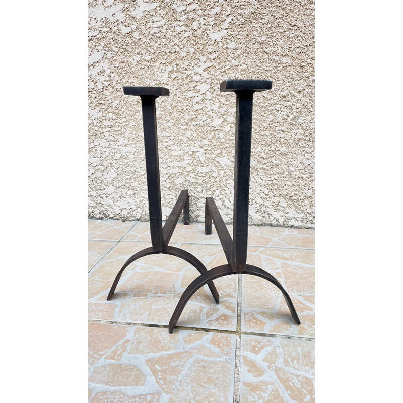 Geometrisches Vintage-Kerzenpaar aus Stahl
