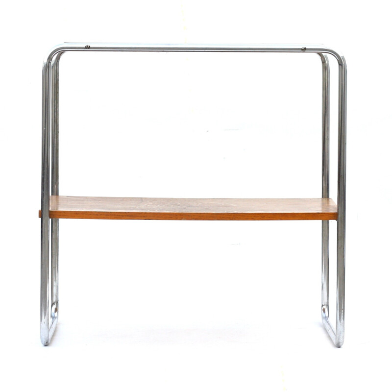 Mid-Century Czech Oak & Chromed metal Table from Kovona - 1960s