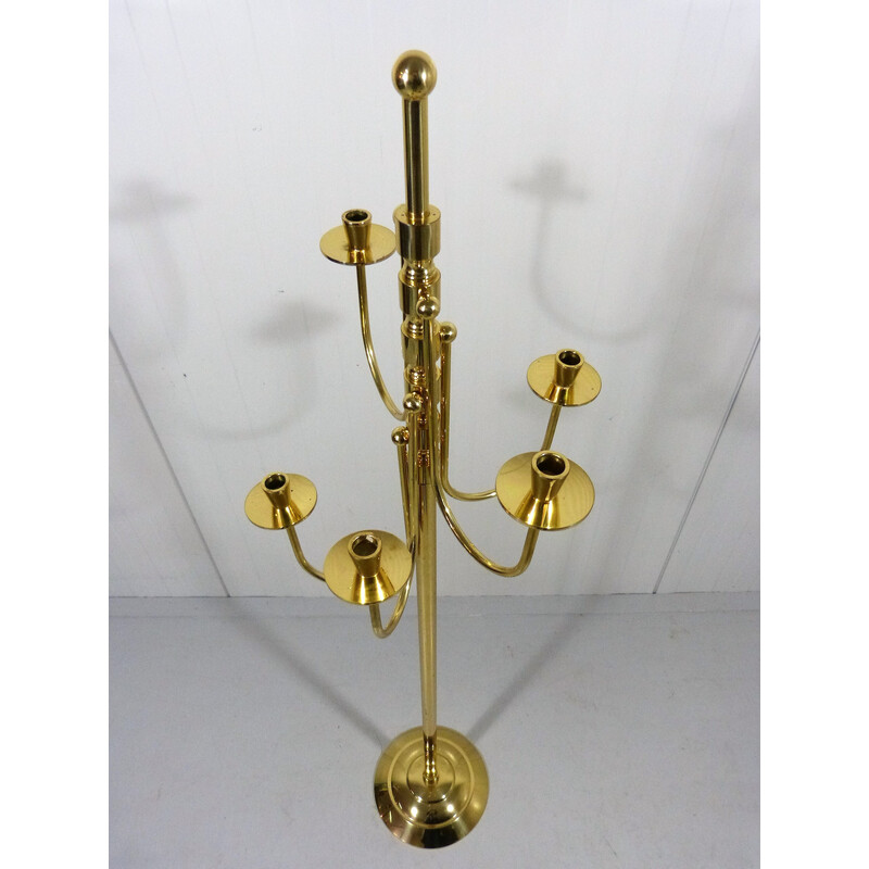 Vintage brass floor candlestick, 1960s