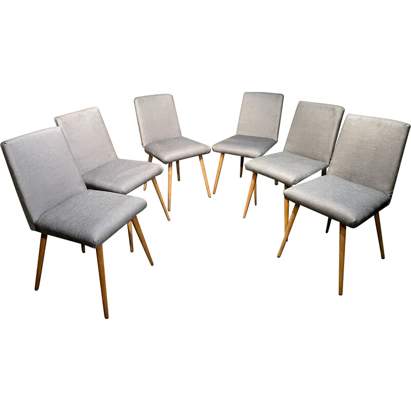 Set van 6 vintage stoelen van hout en beukenhout, 1960