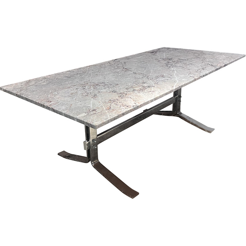 Vintage coffee table in marble and chromed metal, Italy 1970s