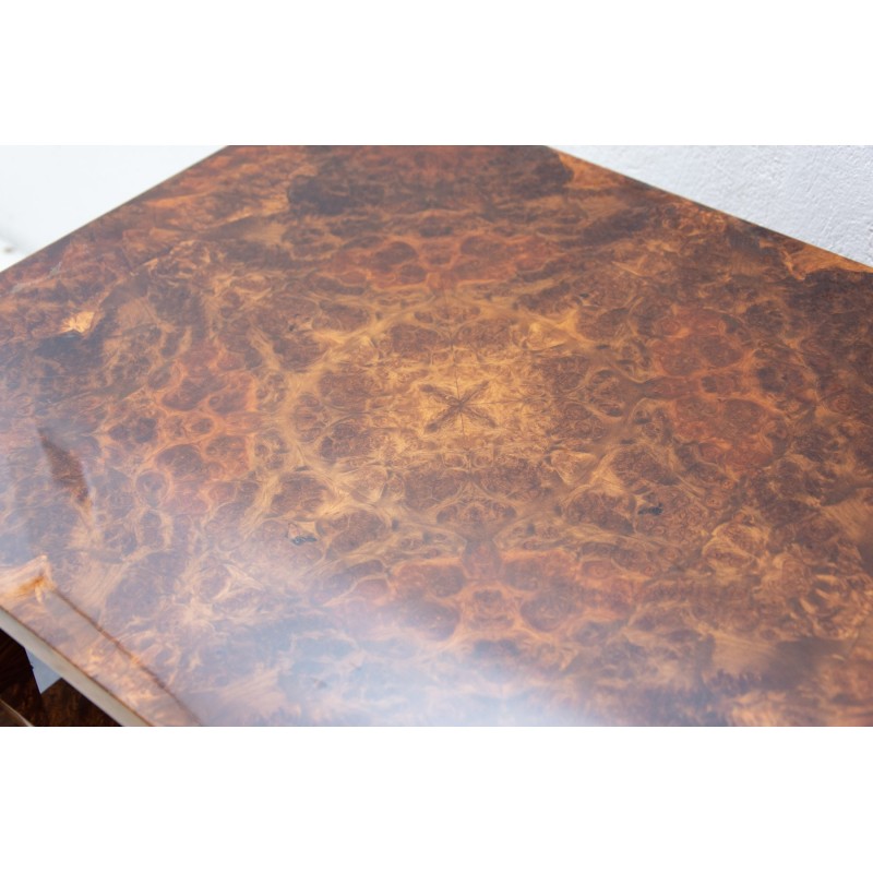 Vintage Art Deco burl walnut coffee table, Czechoslovakia 1930s