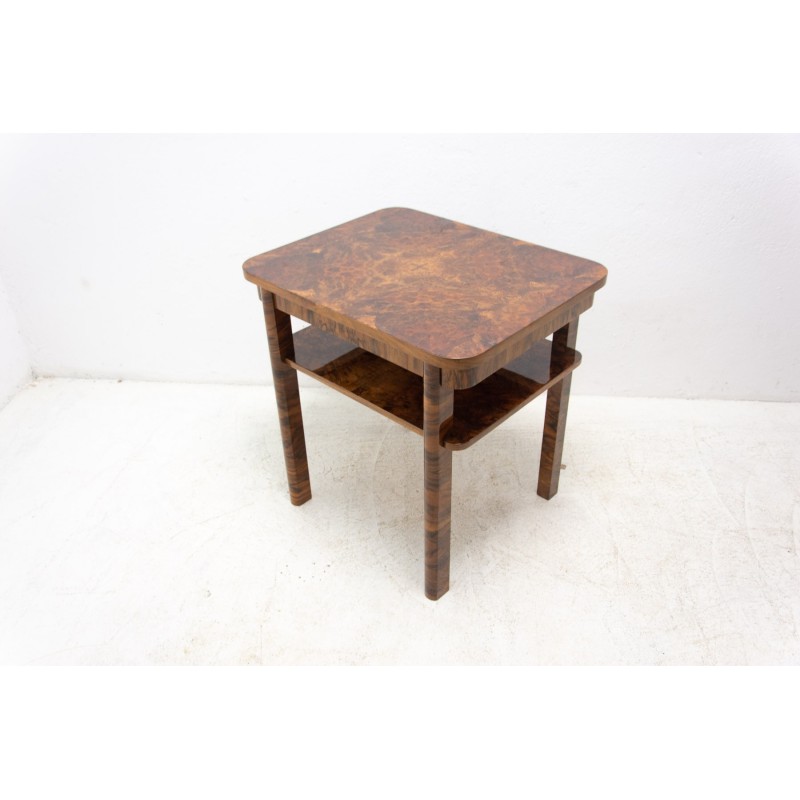 Mesa de café Vintage Art Deco burl nogueira, Checoslováquia 1930