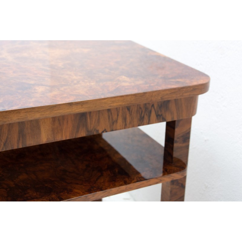 Vintage Art Deco burl walnut coffee table, Czechoslovakia 1930s