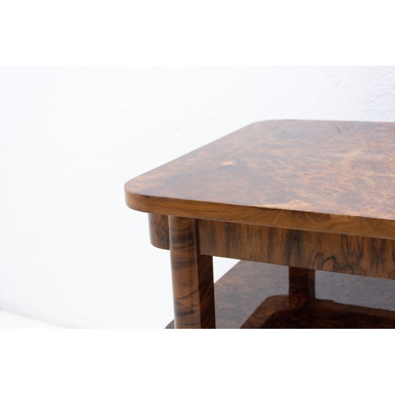 Mesa de café Vintage Art Deco burl nogueira, Checoslováquia 1930