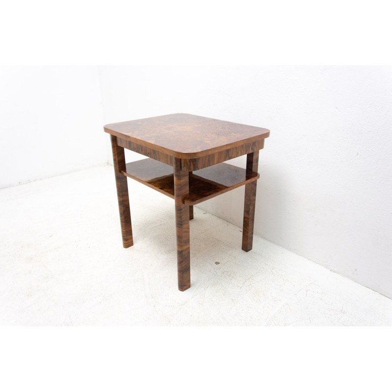 Vintage Art Deco burl walnut coffee table, Czechoslovakia 1930s