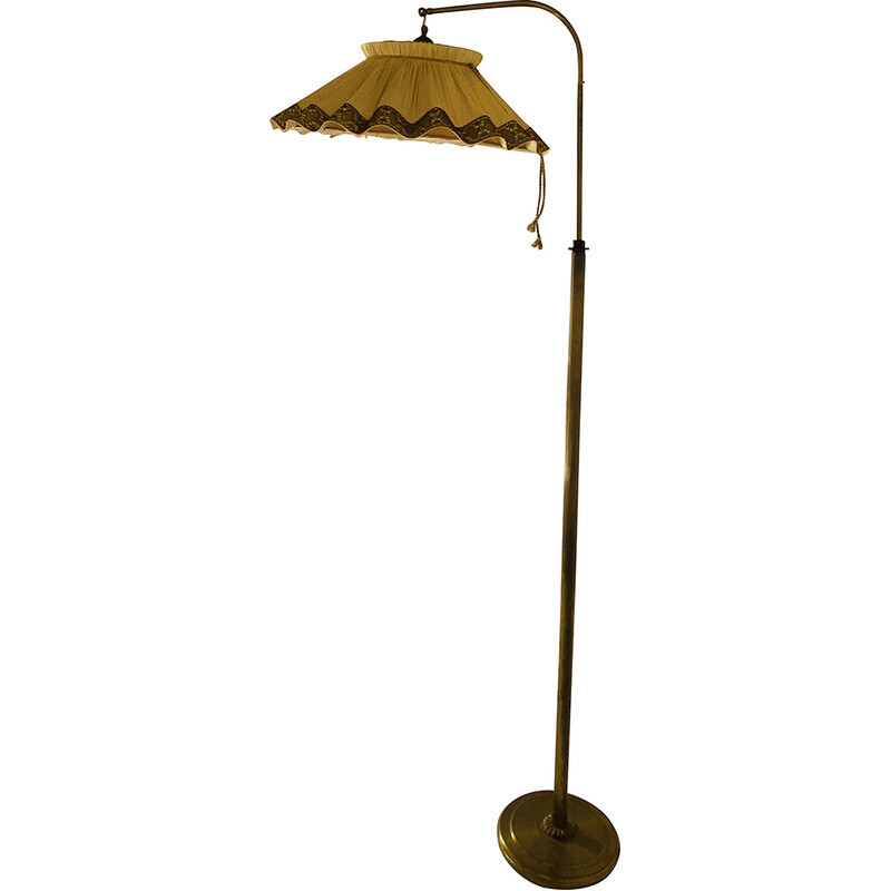 Vintage floor lamp in brass and fabric, Italy 1940s