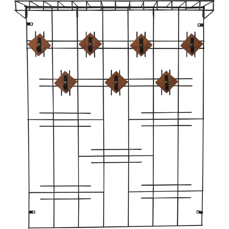 Porte-manteaux vintage avec porte-chapeaux en teck et métal noir, Danemark 1960