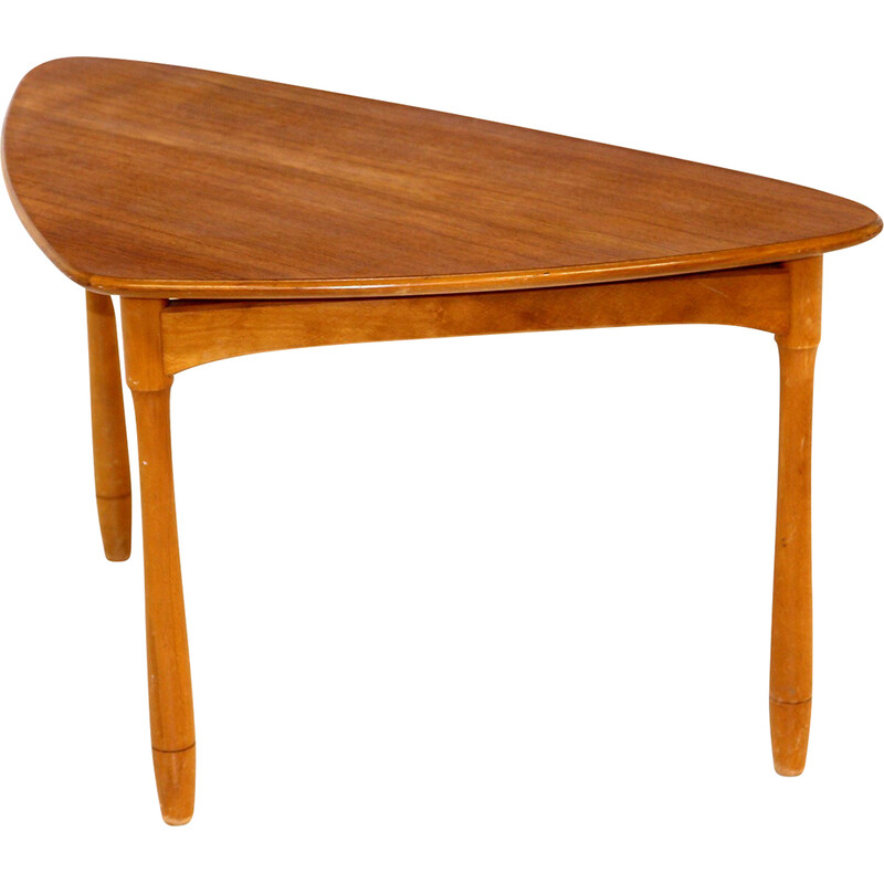 Table basse vintage en teck et hêtre, Suède 1950