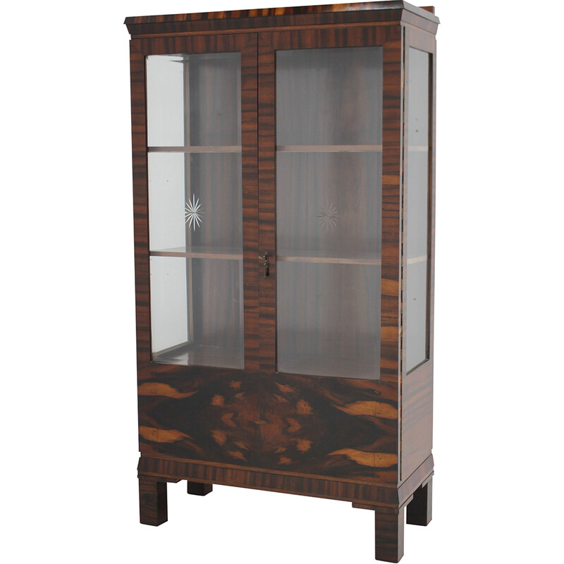 Vintage Art Deco display cabinet in rosewood and glass, Czechoslovakia 1930s