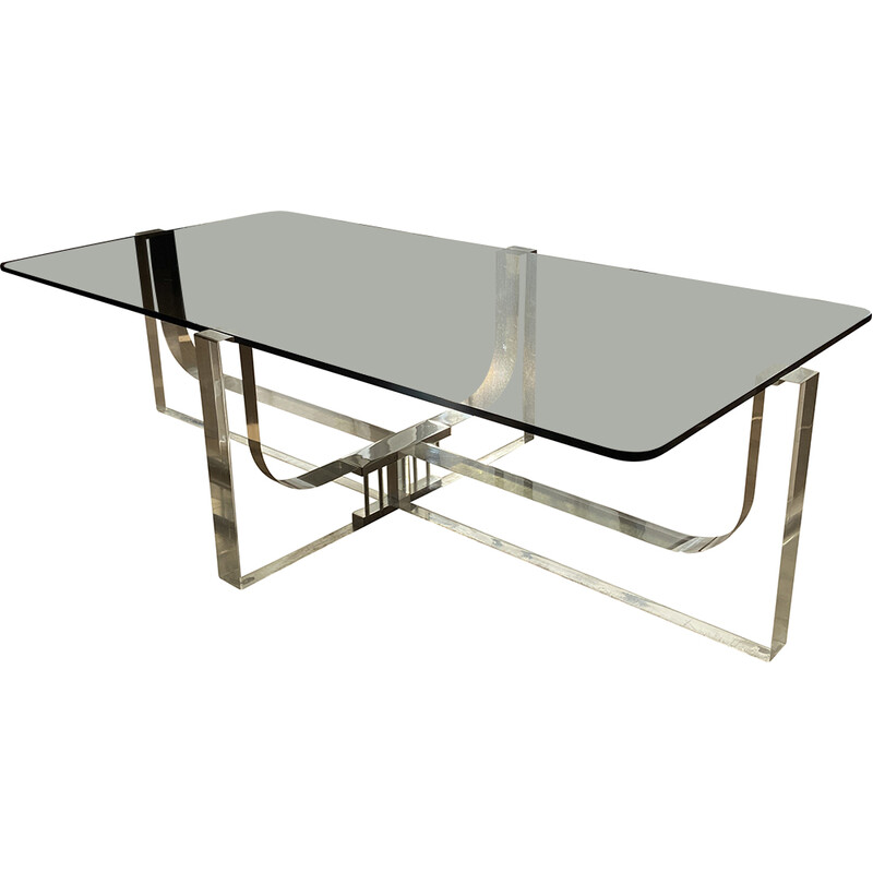 Vintage coffee table in smoked glass and lucite by Michel Dumas, France 1970s