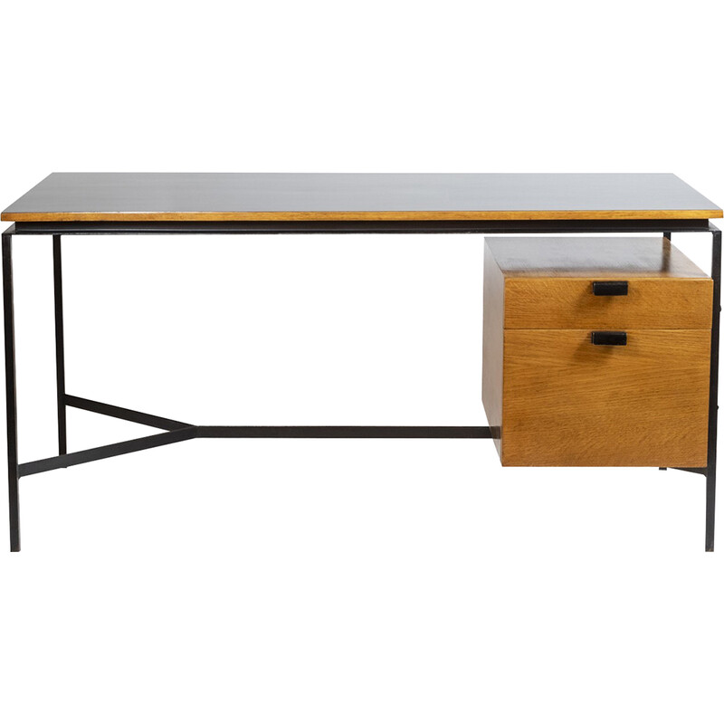 Vintage desk Cm 172 in oakwood and metal by Pierre Paulin, 1950