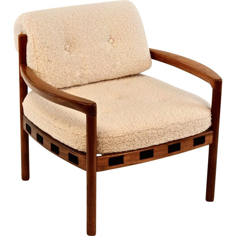 Vintage teak and loop fabric armchair by Sven Ellekaer for Coja, Sweden 1960