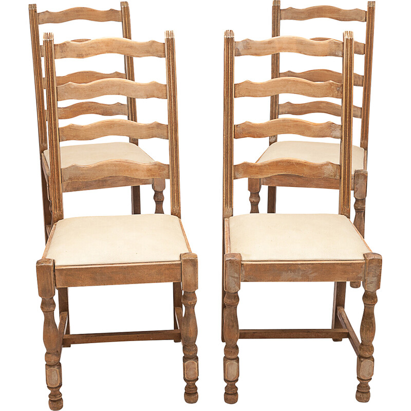 Set van 4 vintage stoelen van generfd leer, 1960