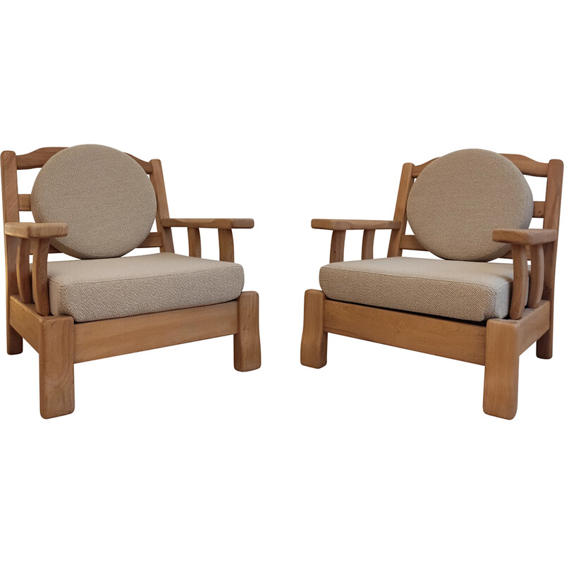 Ein Paar Vintage-Sessel aus Holz und Stoff