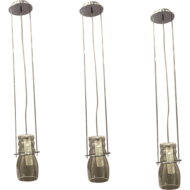 Conjunto de 3 candeeiros suspensos de vidro Murano vintage da Zonca Voghera, 1990