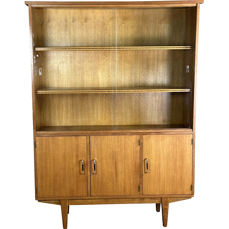 Vintage ashwood and metal bookcase, 1950-1960s