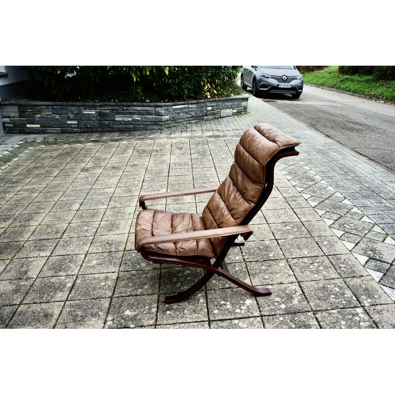 Vintage folding armchair in wood and leather by Igmar Relling for Westnofa, 1960